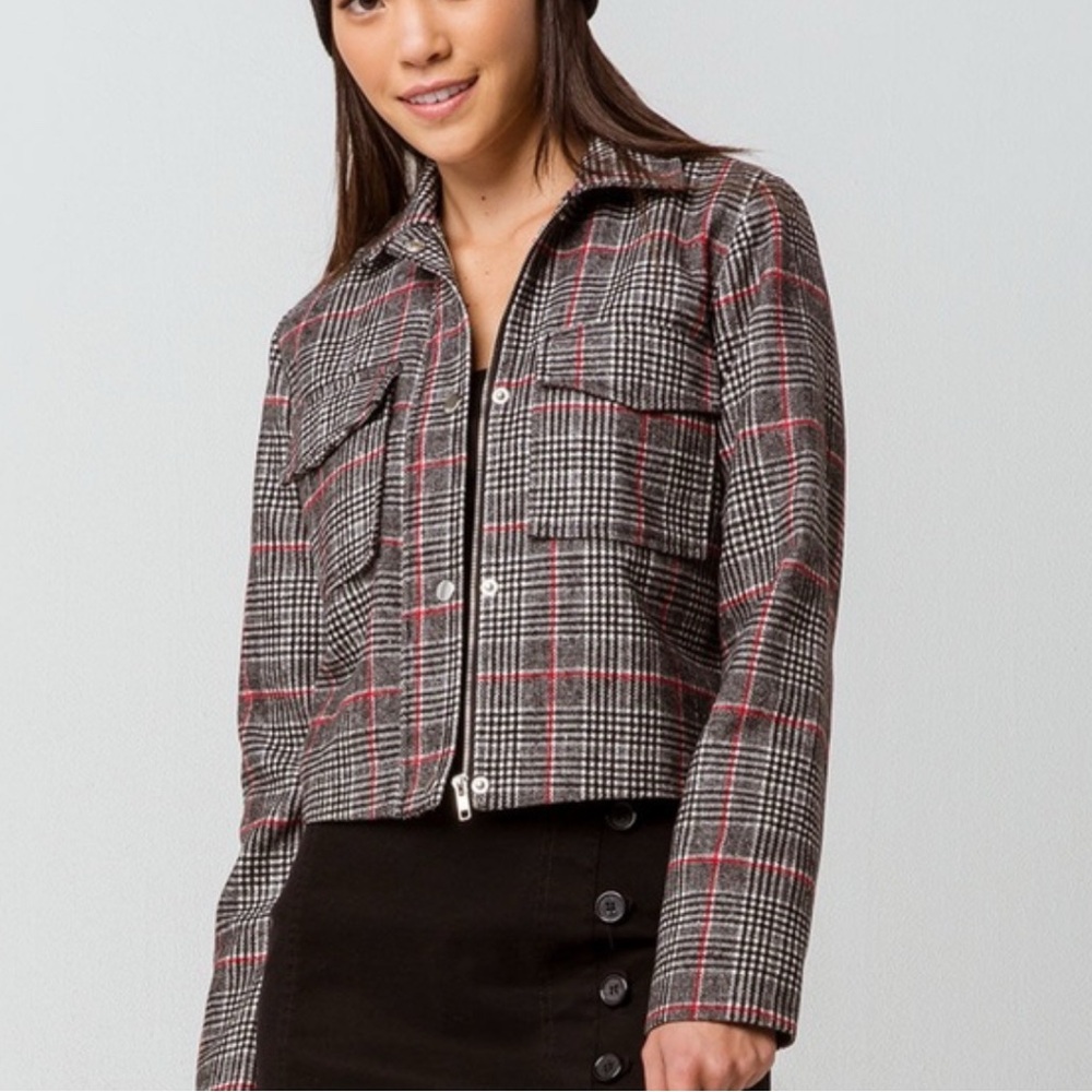 Ivy + Main Black Red and White Plaid Blazer Jacket Sz S